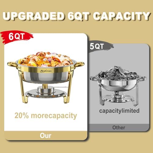 Chafing Dishes for Buffet 2 Pack, 6QT Round Chafing Dishes for Buffet [Elegant Gold] Stainless Steel Chafing, alternate view