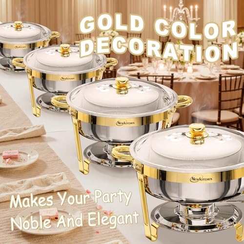 Chafing Dishes for Buffet 2 Pack, 6QT Round Chafing Dishes for Buffet [Elegant Gold] Stainless Steel Chafing, alternate view