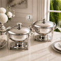 Chafing Dishes for Buffet, 2 Pack 6QT Round Stainless Steel, Silver in Silver