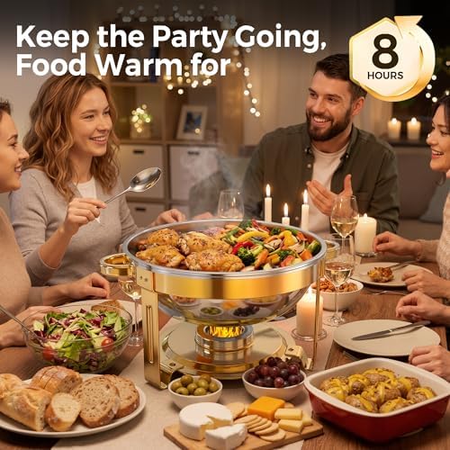Chafing Dishes for Buffet 2 Pack, 7QT Food Warmers for Party with Glass Lid in Gold, alternate view 2