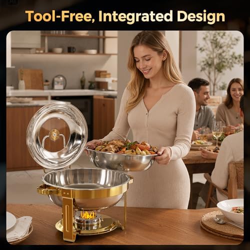Chafing Dishes for Buffet 2 Pack, 7QT Food Warmers for Party with Glass Lid in Gold, alternate view 6