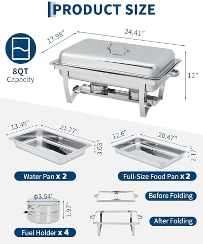 Chafing Dishes for Buffet 2 Pack, 8 Qt Stainless Steel Chafers, alternate view 2
