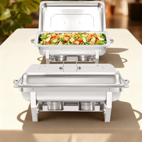 Chafing Dishes for Buffet 2 Pack 8QT Food Warmers for Parties in Silver 2 Pack