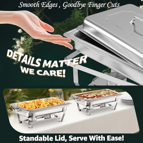 Chafing Dishes for Buffet 2 Pack 8QT Food Warmers for Parties in Silver 2 Pack, alternate view 4