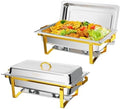 Chafing Dishes for Buffet 2 Pack, 9QT Chafing Dishes [Elegant Gold & Silver] with Rolled-Edge Design, Catering