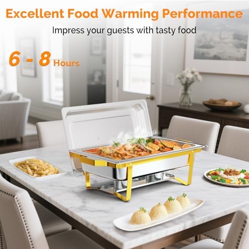 Chafing Dishes for Buffet 2 Pack, 9QT Chafing Dishes [Elegant Gold & Silver] with Rolled-Edge Design, Catering, alternate