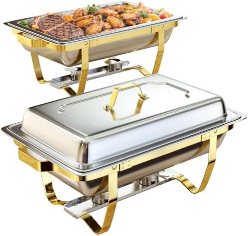 Chafing Dishes for Buffet, 2 Pack 9QT [Elegant Gold and Silver Colors] Stainless Steel Chafing Dish Buffet Set