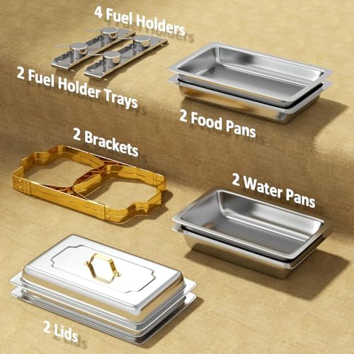 Chafing Dishes for Buffet, 2 Pack 9QT [Elegant Gold and Silver Colors] Stainless Steel Chafing Dish Buffet Set, alternate
