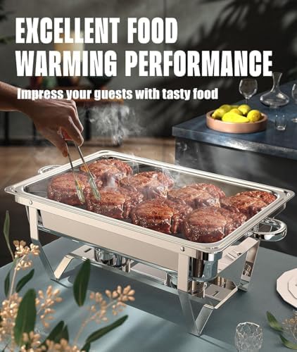Chafing Dishes for Buffet 2 Pack, 9QT [No Fingers Cut] Roll Edge Designed Chafing Dish Buffet Set [Mirror-Like, alternate