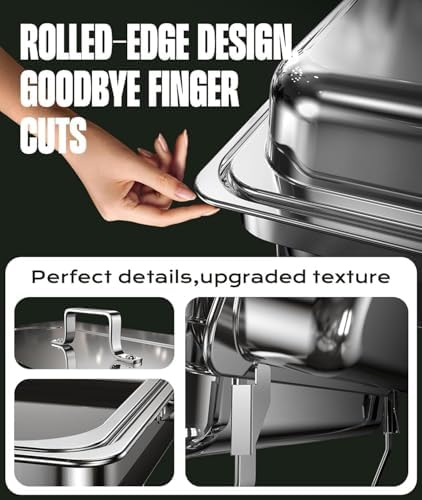 Chafing Dishes for Buffet 2 Pack, 9QT [No Fingers Cut] Roll Edge Designed Chafing Dish Buffet Set [Mirror-Like, alternate