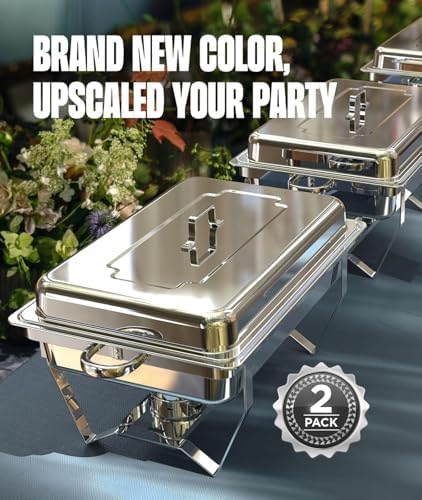 Chafing Dishes for Buffet 2 Pack, 9QT [No Fingers Cut] Roll Edge Designed Chafing Dish Buffet Set [Mirror-Like, alternate