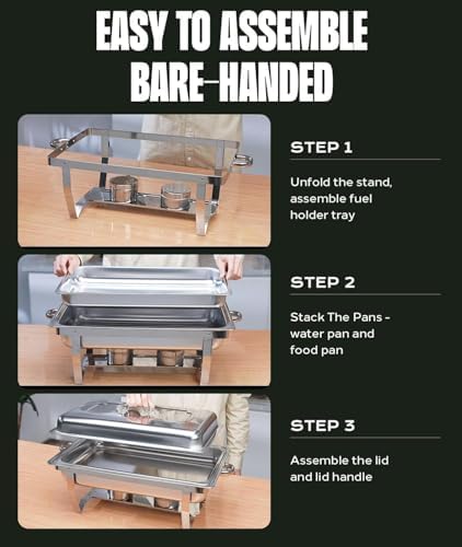 Chafing Dishes for Buffet 2 Pack, 9QT [No Fingers Cut] Roll Edge Designed Chafing Dish Buffet Set [Mirror-Like, alternate