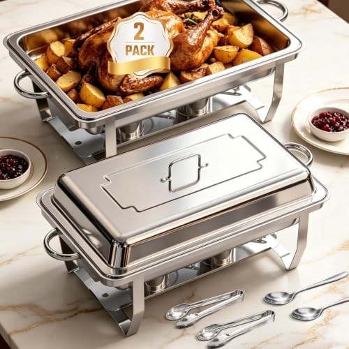 Chafing Dishes for Buffet, 2 Pack 9QT Stainless Steel Rectangular Buffet Servers and Warmers, Buffet Warmer Set