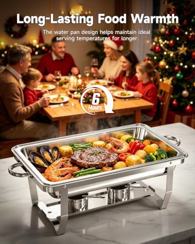 Chafing Dishes for Buffet, 2 Pack 9QT Stainless Steel Rectangular Buffet Servers and Warmers, Buffet Warmer Set, alternate