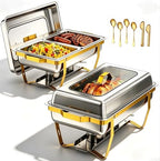 Chafing Dishes for Buffet, 2-Pack Hot Cold Food Warmer with Glass Lid, 9QT Large Capacity Stainless Steel Buffet