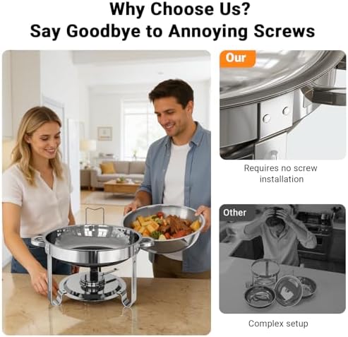 Chafing Dishes for Buffet 2 Pack, Round Stainless Steel Chafing Dish Set, alternate view 2