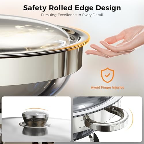 Chafing Dishes for Buffet 2 Pack, Round Stainless Steel Chafing Dish Set, alternate view 6