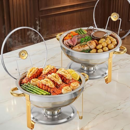 Chafing Dishes for Buffet,2PACK 4.5QT Round Chafing Dishes for Buffet, Gold and Silver Stainless Steel Chafing