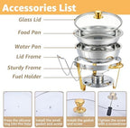 Chafing Dishes for Buffet,2PACK 4.5QT Round Chafing Dishes for Buffet, Gold and Silver Stainless Steel Chafing, alternate