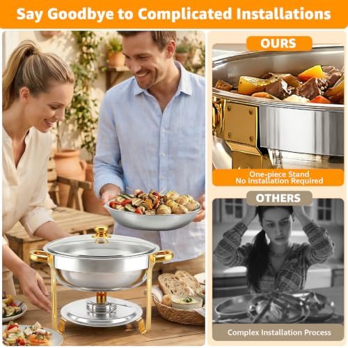 Chafing Dishes for Buffet,2PACK 4.5QT Round Chafing Dishes for Buffet, Gold and Silver Stainless Steel Chafing, alternate