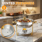 Chafing Dishes for Buffet,2PACK 4.5QT Round Chafing Dishes for Buffet, Gold and Silver Stainless Steel Chafing, alternate