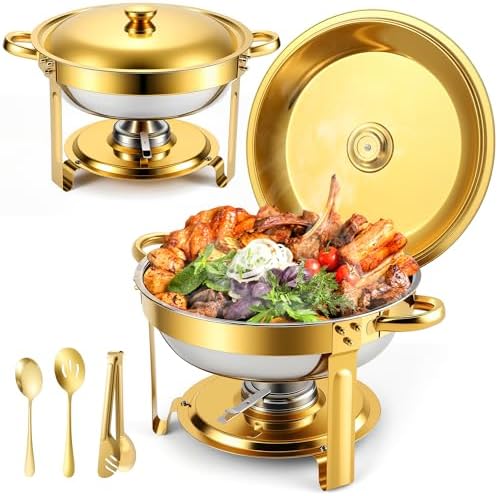 Chafing Dishes for Buffet 2Pack 4.5QT Round Stainless Steel Chafing Dish Set for Home Parties Catering Events