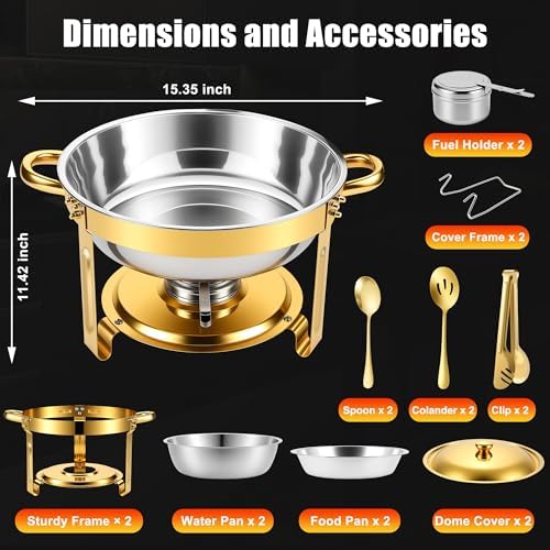 Chafing Dishes for Buffet 2Pack 4.5QT Round Stainless Steel Chafing Dish Set for Home Parties Catering Events, alternate view