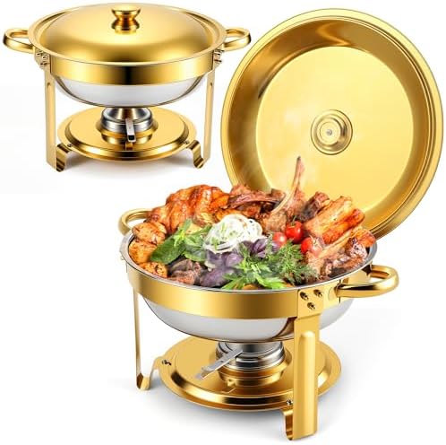 Chafing Dishes for Buffet 2Pack 6QT Round Stainless Steel Chafing Dish Set for Home Parties Catering Events