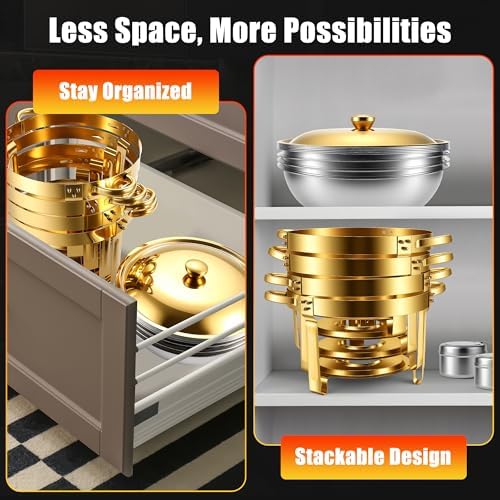 Chafing Dishes for Buffet 2Pack 6QT Round Stainless Steel Chafing Dish Set for Home Parties Catering Events, alternate view 6