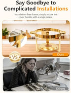 Chafing Dishes for Buffet, 4 Pack 4.5QT Round Chafing Dishes, Gold Stainless Steel Chafing Dish Buffet Set with, alternate