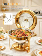 Chafing Dishes for Buffet, 4 Pack 4.5QT Round Chafing Dishes, Gold Stainless Steel Chafing Dish Buffet Set with, alternate