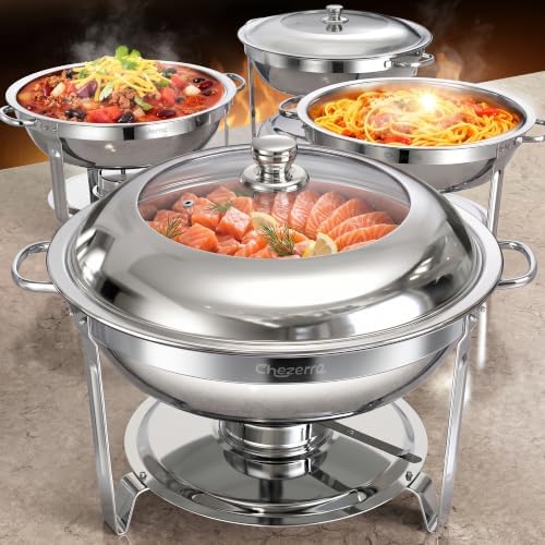 Chafing Dishes for Buffet, 4 Pack 5.5 QT Round Stainless Steel Set