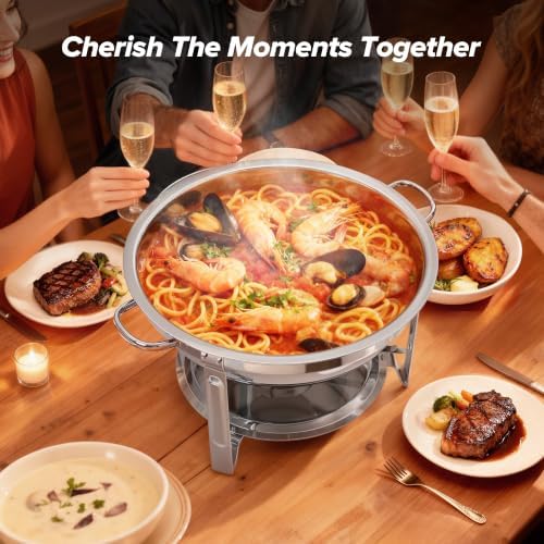 Chafing Dishes for Buffet, 4 Pack 5.5 QT Round Stainless Steel Set, alternate view 5