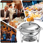Chafing Dishes for Buffet, 4 Pack 5.5 QT Round Stainless Steel Set, alternate view 7