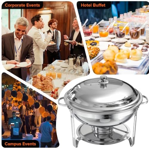 Chafing Dishes for Buffet, 4 Pack 5.5 QT Round Stainless Steel Set, alternate view 7
