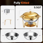 Chafing Dishes for Buffet, 4 Pack 5.5 QT Round Stainless Steel Set, Gold in Gold, alternate view 2
