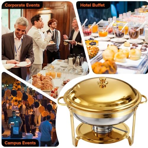 Chafing Dishes for Buffet, 4 Pack 5.5 QT Round Stainless Steel Set, Gold in Gold, alternate view 7