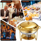Chafing Dishes for Buffet, 4 Pack 5.5 QT Round Stainless Steel Set, Gold in Gold, alternate view 7