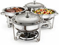 Chafing Dishes for Buffet, 4 Pack 5QT Round Stainless Steel Chafing Dish Set for Home Parties, Christmas