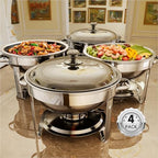Chafing Dishes for Buffet, 4 Pack 5QT Round Stainless Steel Chafing Dish Set for Home Parties, Christmas, alternate view 2