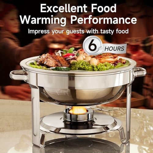 Chafing Dishes for Buffet, 4 Pack 5QT Round Stainless Steel Chafing Dish Set for Home Parties, Christmas, alternate view 3