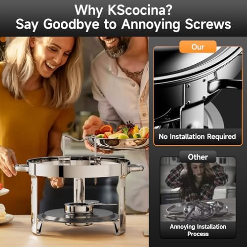 Chafing Dishes for Buffet, 4 Pack 5QT Round Stainless Steel Chafing Dish Set for Home Parties, Christmas, alternate view 5