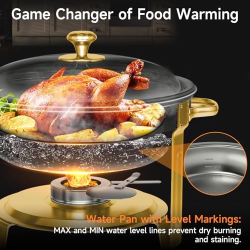 Chafing Dishes for Buffet, 4 Pack 5QT Round Stainless Steel Chafing Dish Set for Home Parties, Christmas, alternate view 3