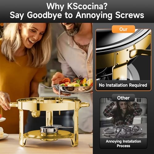 Chafing Dishes for Buffet, 4 Pack 5QT Round Stainless Steel Chafing Dish Set for Home Parties, Christmas, alternate view 4