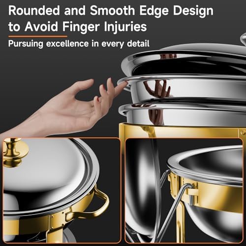 Chafing Dishes for Buffet, 4 Pack 5QT Round Stainless Steel Chafing Dish Set for Home Parties, Christmas, alternate view 6