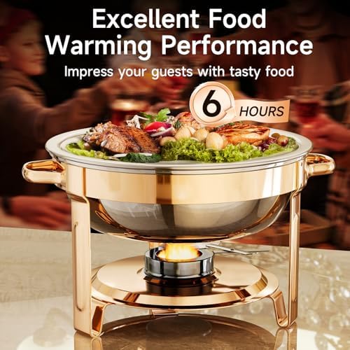 Chafing Dishes for Buffet, 4 Pack 5QT Round Stainless Steel Chafing Dish Set for Home Parties, Christmas, alternate view 2