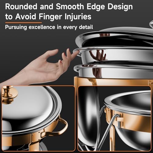 Chafing Dishes for Buffet, 4 Pack 5QT Round Stainless Steel Chafing Dish Set for Home Parties, Christmas, alternate view 5