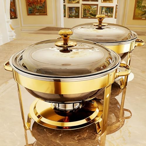 Chafing Dishes for Buffet, 4 Pack 5QT Round Stainless Steel Chafing Dish Set for Home Parties, Christmas