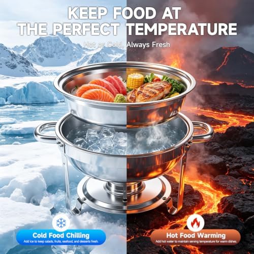 Chafing Dishes for Buffet, 4 Pack 5QT Stainless Steel Round Buffet Servers and Warmers, Buffet Warmer Set with 4, alternate