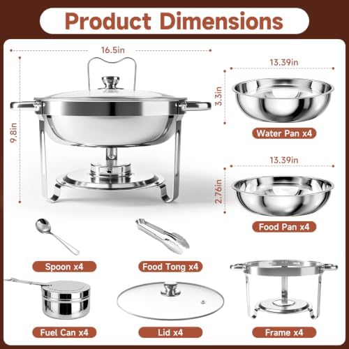 Chafing Dishes for Buffet, 4 Pack 5QT Stainless Steel Round Buffet Servers and Warmers, Buffet Warmer Set with 4, alternate